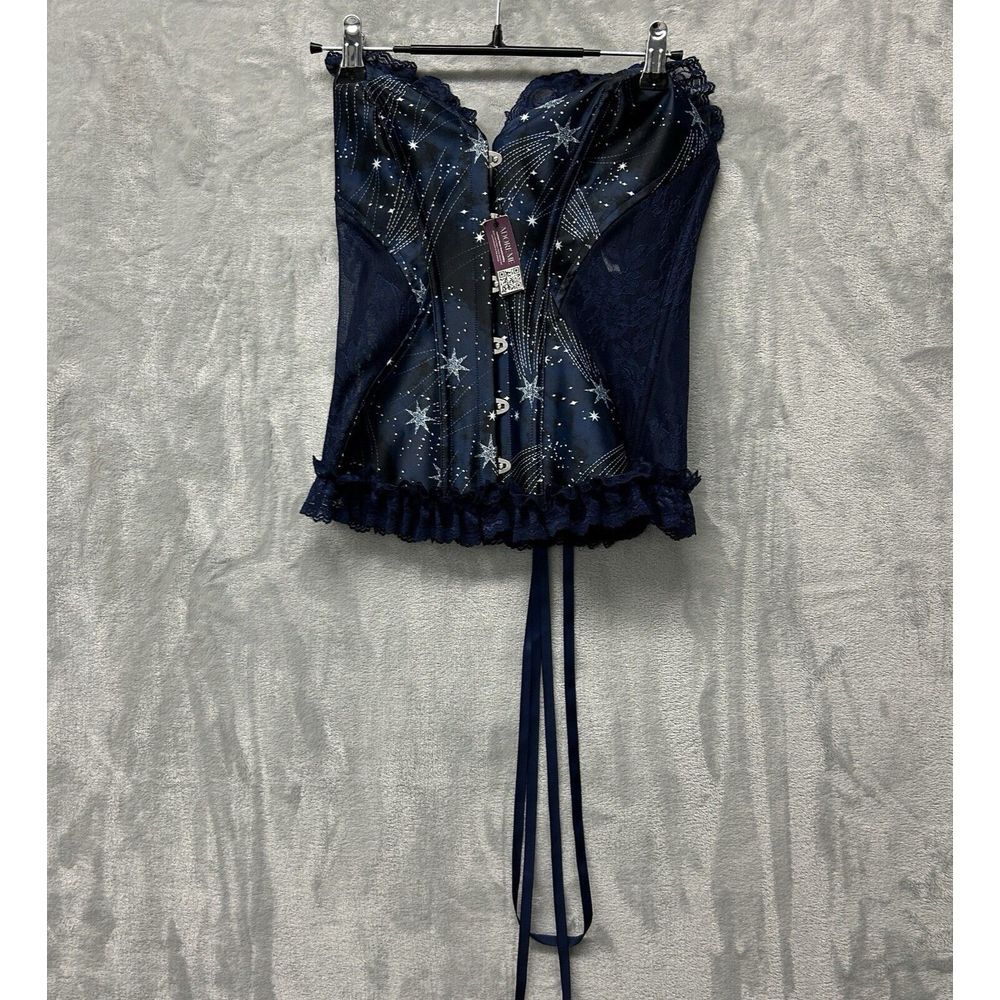 Adore Me Corset Womens Small Blue Black Fairycore Whimsygoth Lace